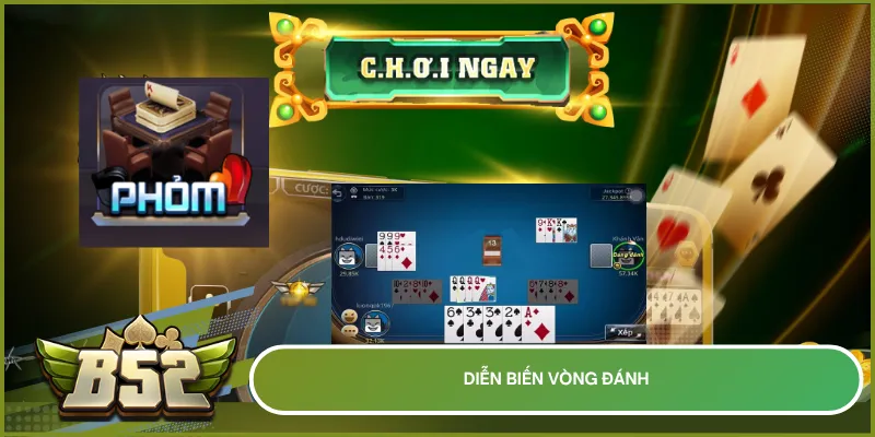 Diễn biến vòng đánh phỏm với các bước ăn bài, bốc bài và đẩy rác