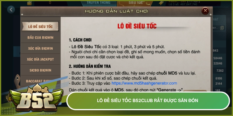 Luật chơi lô đề siêu tốc b52club rất được săn đón 