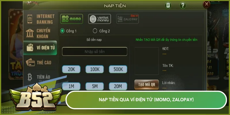 Trải nghiệm nạp tiền B52club siêu tốc với hệ thống Ví điện tử Momo và ZaloPay