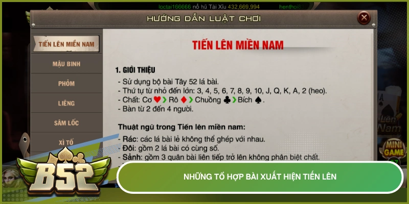 Những tổ hợp bài xuất hiện Tiến Lên