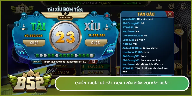 Chiến thuật bẻ cầu trong tài xỉu dựa trên điểm rơi xác suất, nhận diện chuỗi Tài hoặc Xỉu kéo dài để dự đoán khả năng đảo chiều ở ván tiếp theo